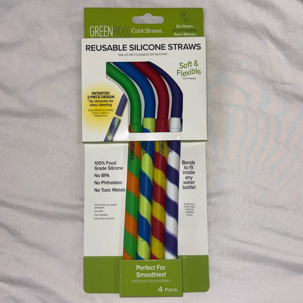 🆕 Reusable Silicone Straws, New In Packaging, Pack of 4, Greenpaxx Cool Straws